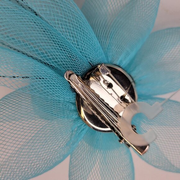 Turquoise Blue Fascinator Hair Clip Flower Corsage Flower Floral Hair Accessory - Picture 9 of 11